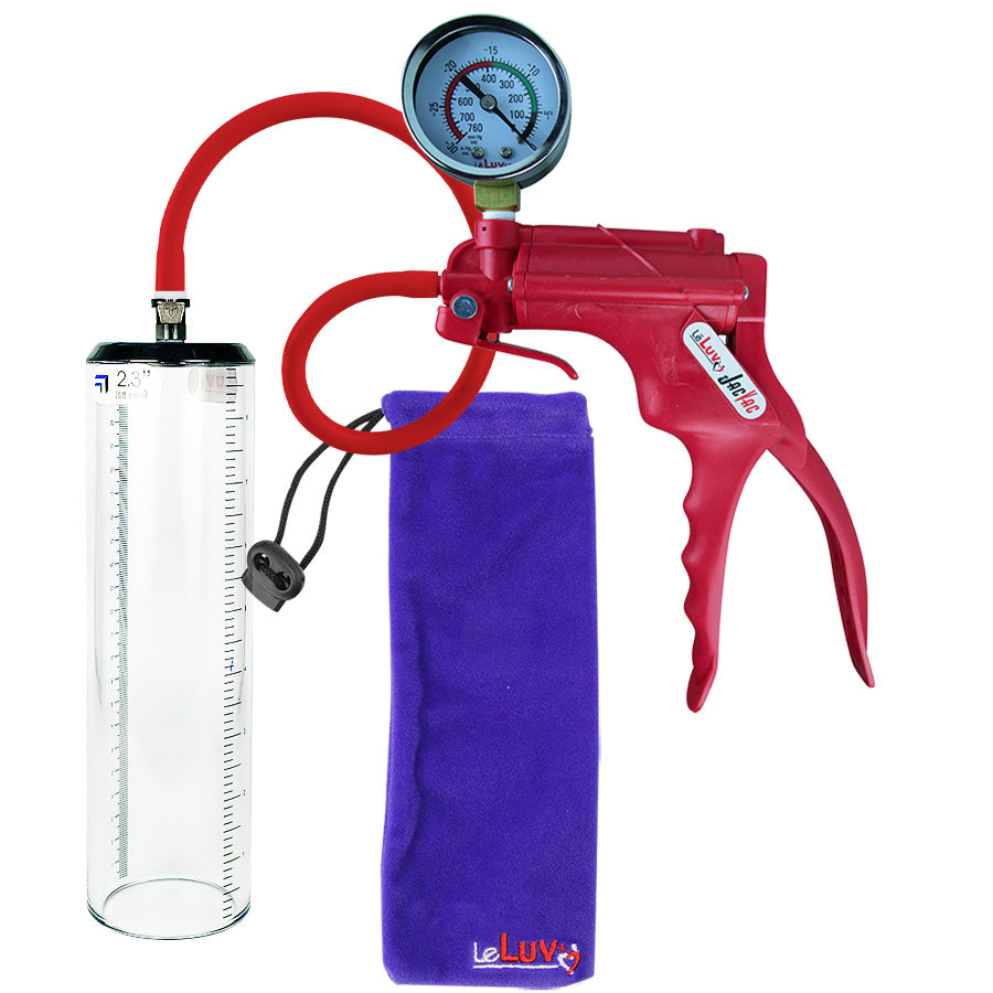 Jacvac Penis Pump | Red NPT Handle + Gauge, Silicone Hose | 9" x 2.3" Thick-Walled Penis Cylinder