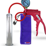 Jacvac Penis Pump | Red NPT Handle + Gauge, Silicone Hose | 12" x 2.00" Wide Flange Cylinder