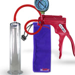 Jacvac Penis Pump | Red NPT Handle + Gauge, Silicone Hose | 12" x 2.25" Wide Flange Cylinder
