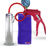Jacvac Penis Pump | Red NPT Handle + Gauge, Silicone Hose | 12" x 2.50" Wide Flange Cylinder