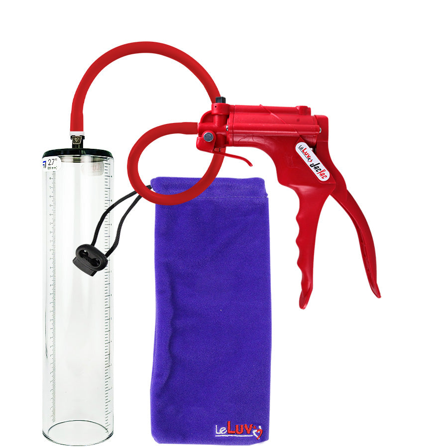 Jacvac Penis Pump | Red NPT Handle, Silicone Hose | 12" x 2.7" Thick-Walled Penis Cylinder
