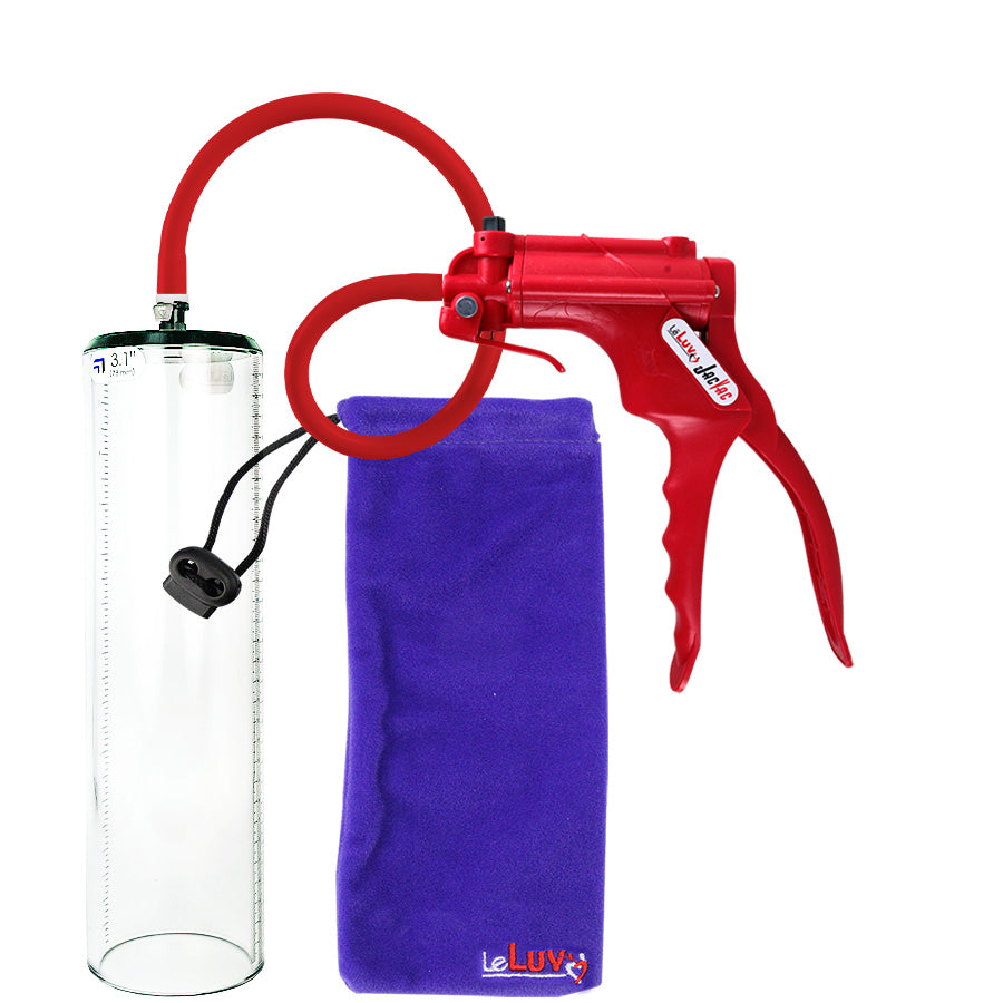 Jacvac Penis Pump | Red NPT Handle, Silicone Hose | 12" x 3.1" Thick-Walled Penis Cylinder