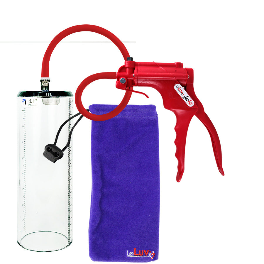 Jacvac Penis Pump | Red NPT Handle, Silicone Hose | 9" x 3.1" Thick-Walled Penis Cylinder