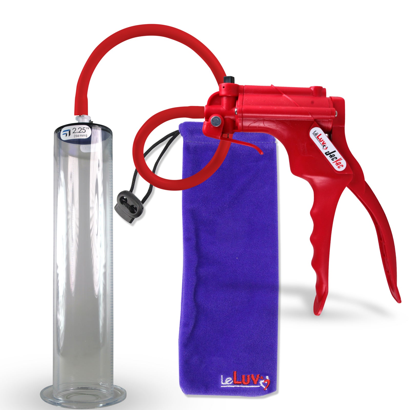 Jacvac Penis Pump | Red NPT Handle, Silicone Hose | 12" x 2.25" Wide Flange Cylinder