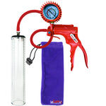 Jacvac Penis Pump | Red NPT Handle + Protected Gauge, Silicone Hose | 12" x 2.3" Thick-Walled Penis Cylinder
