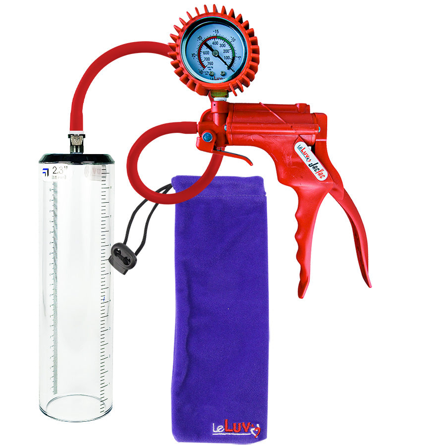Jacvac Penis Pump | Red NPT Handle + Protected Gauge, Silicone Hose | 9" x 2.3" Thick-Walled Penis Cylinder