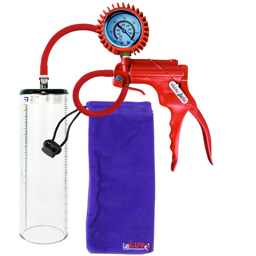Jacvac Penis Pump | Red NPT Handle + Protected Gauge, Silicone Hose | 9" x 2.7" Thick-Walled Penis Cylinder