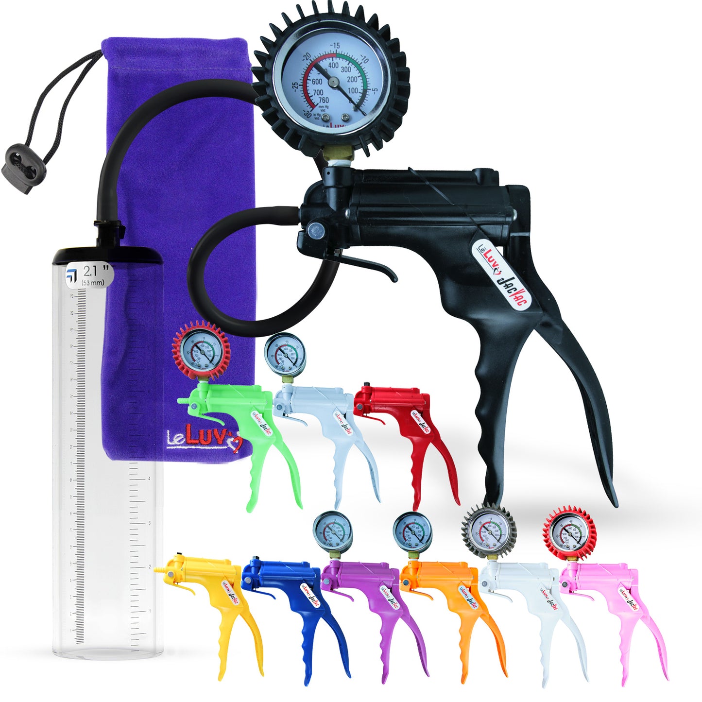 LeLuv JacVac Penis Pump - NPT Handle + Protected Gauge - 9" [on Shopify] Thick Wall, No Flange Cylinder