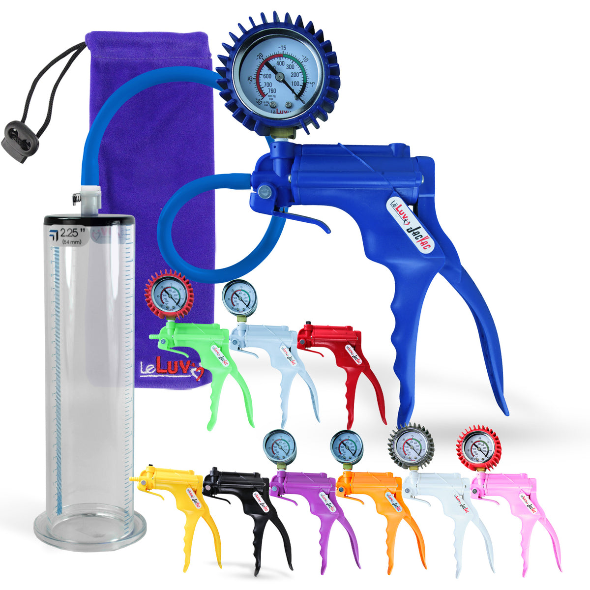 LeLuv JacVac Penis Pump - NPT Handle + Gauge - 9" Wide Flange Cylinder