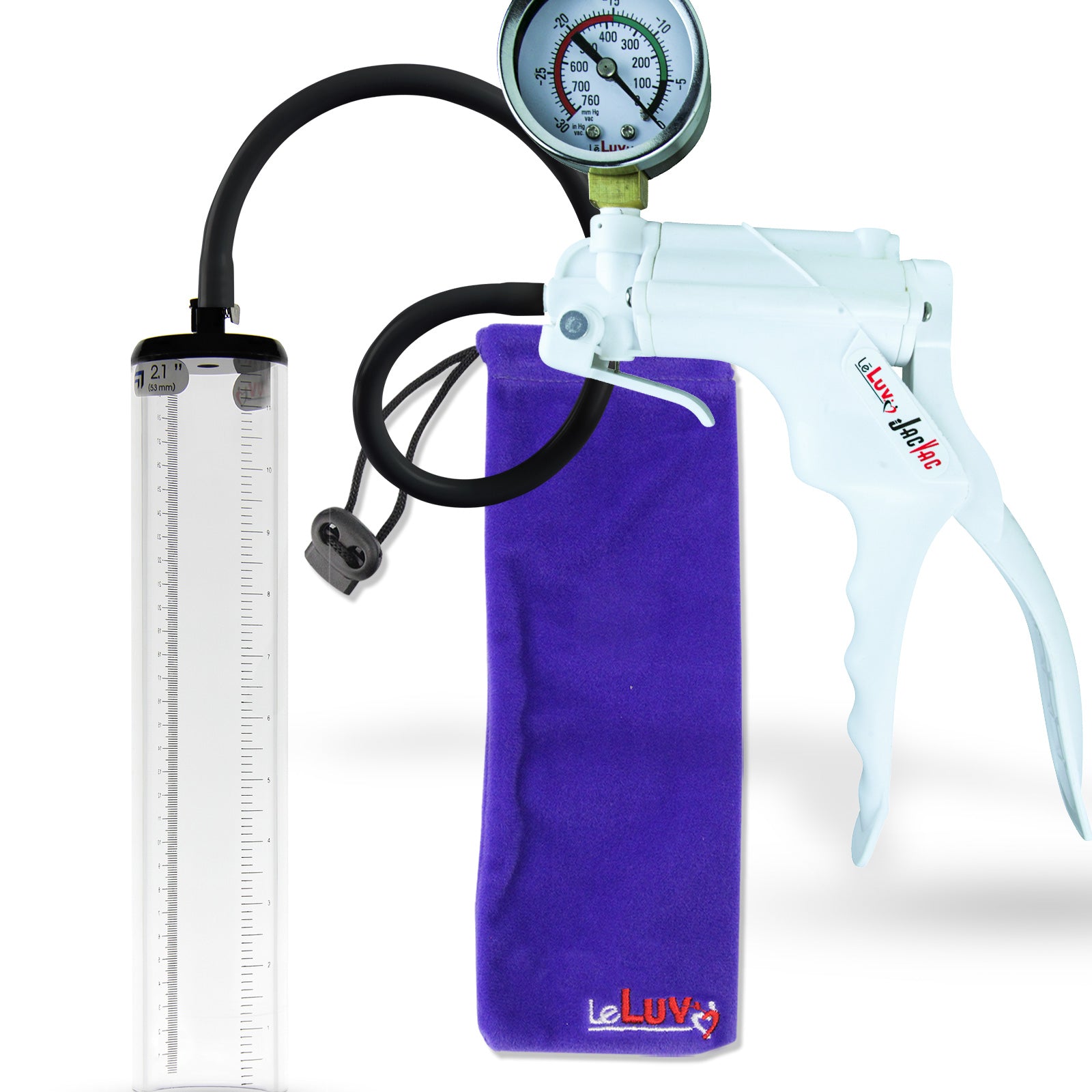 Jacvac Penis Pump | White NPT Handle + Gauge, Black Hose | 12" x 2.1" Thick-Walled Penis Cylinder