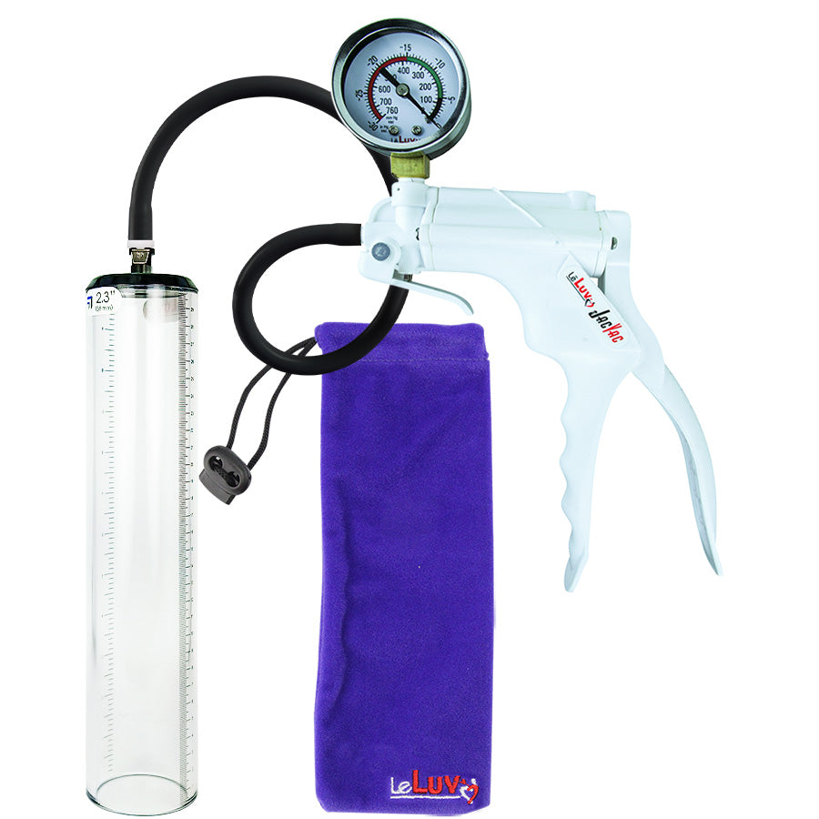 Jacvac Penis Pump | White NPT Handle + Gauge, Black Hose | 12" x 2.3" Thick-Walled Penis Cylinder