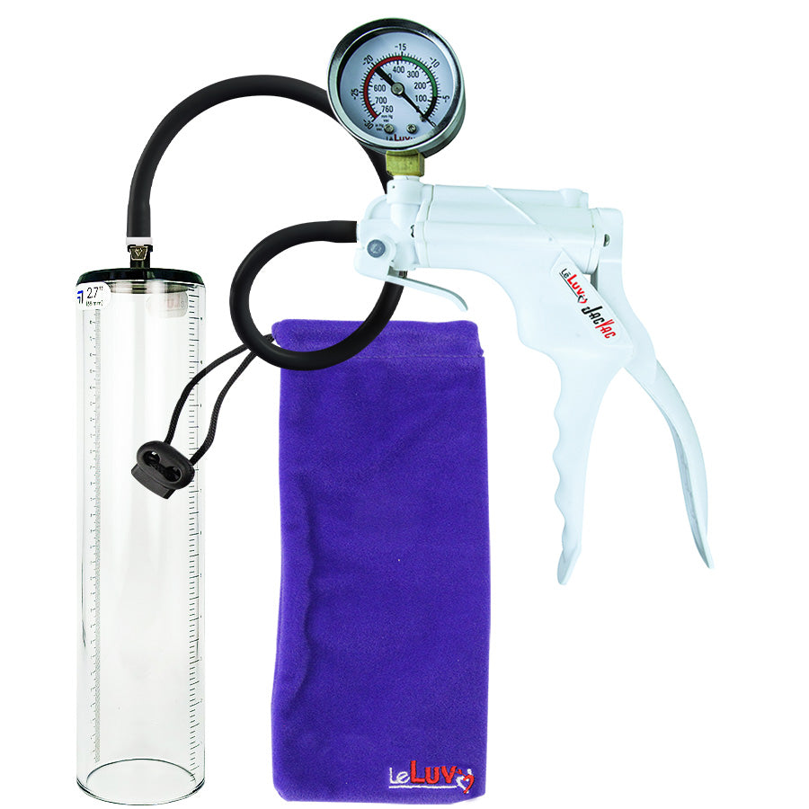 Jacvac Penis Pump | White NPT Handle + Gauge, Black Hose | 12" x 2.7" Thick-Walled Penis Cylinder