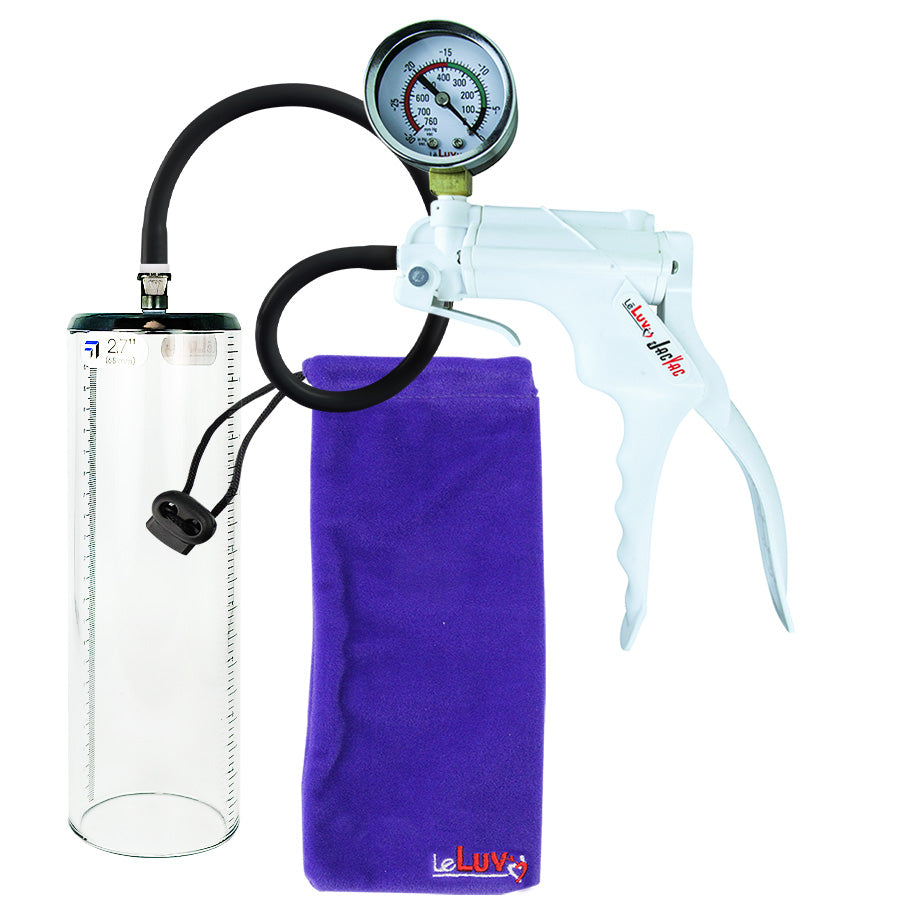 Jacvac Penis Pump | White NPT Handle + Gauge, Black Hose | 9" x 2.7" Thick-Walled Penis Cylinder