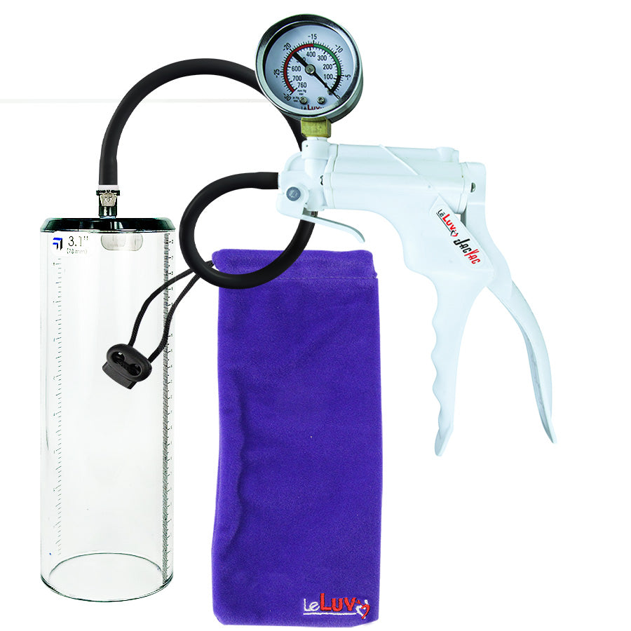 Jacvac Penis Pump | White NPT Handle + Gauge, Black Hose | 9" x 3.1" Thick-Walled Penis Cylinder