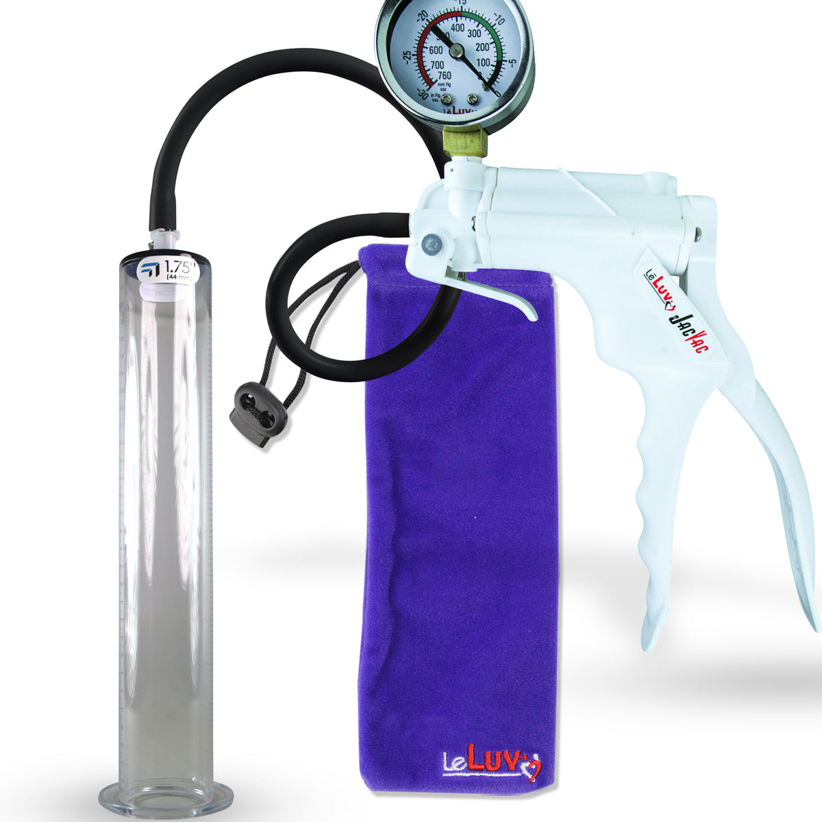 Jacvac Penis Pump | White NPT Handle + Gauge, Black Hose | 12" x 1.75" Wide Flange Cylinder