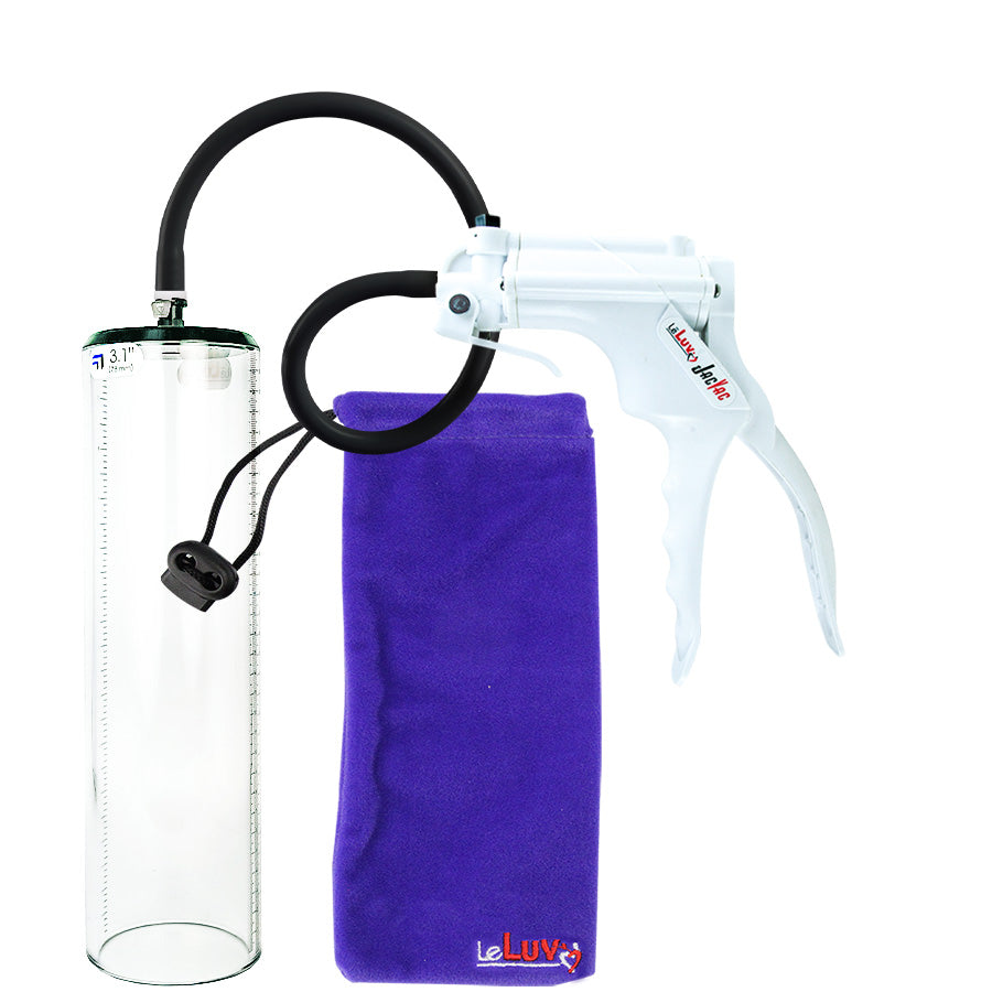 Jacvac Penis Pump | White NPT Handle, Black Hose | 12" x 3.1" Thick-Walled Penis Cylinder