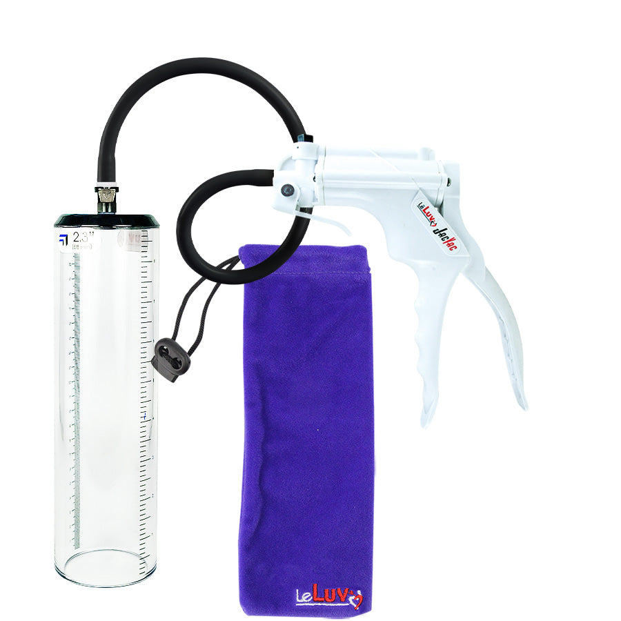 Jacvac Penis Pump | White NPT Handle, Black Hose | 9" x 2.3" Thick-Walled Penis Cylinder