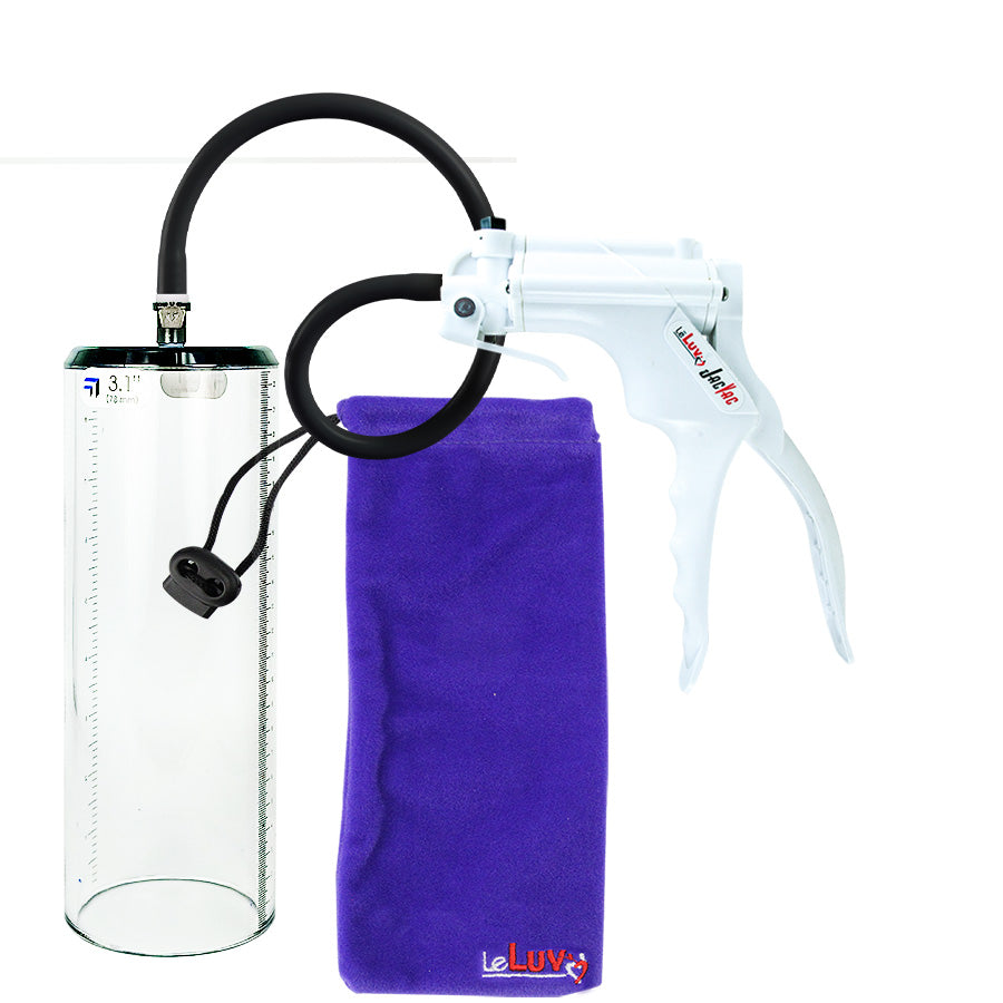 Jacvac Penis Pump | White NPT Handle, Black Hose | 9" x 3.1" Thick-Walled Penis Cylinder