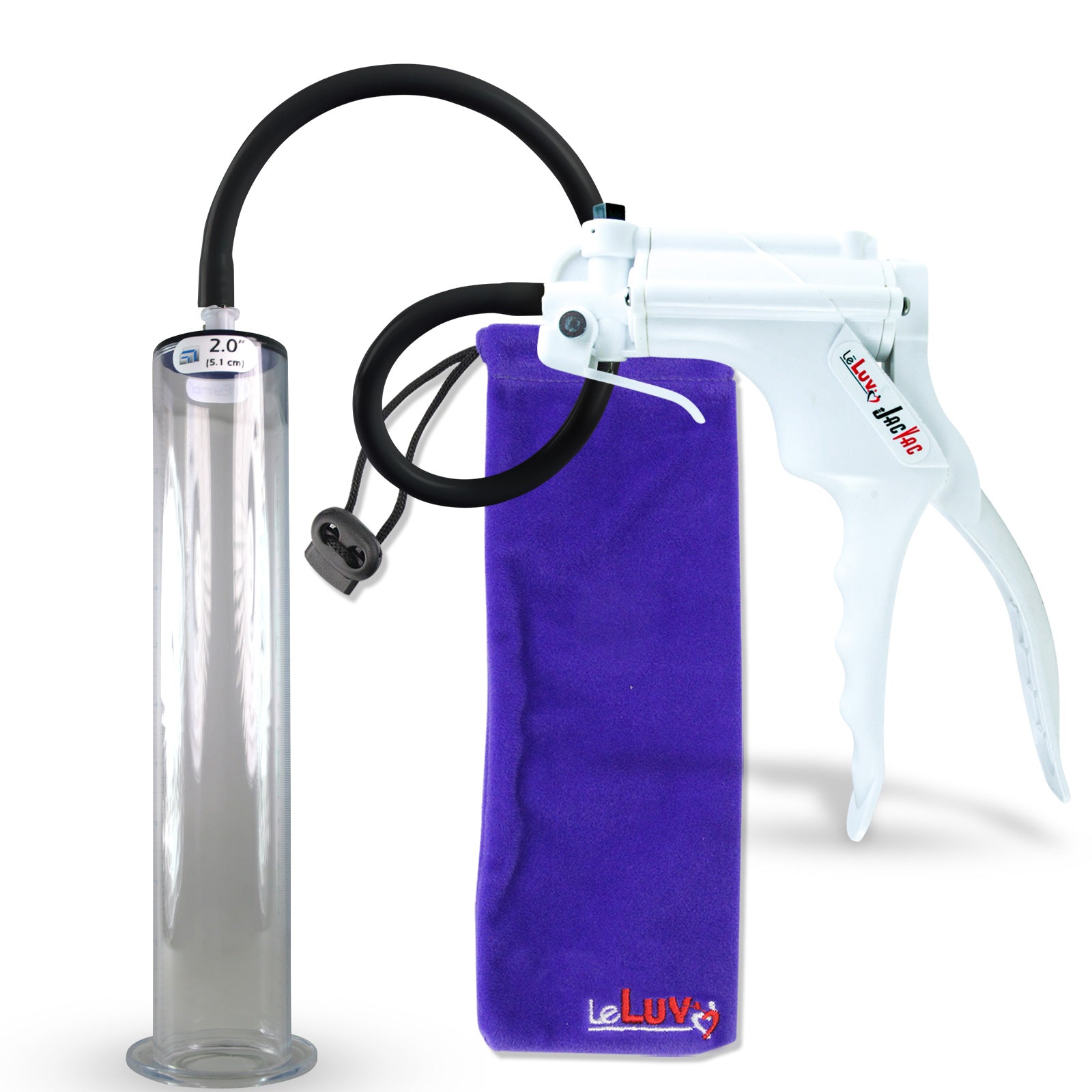 Jacvac Penis Pump | White NPT Handle, Black Hose | 12" x 2.00" Wide Flange Cylinder