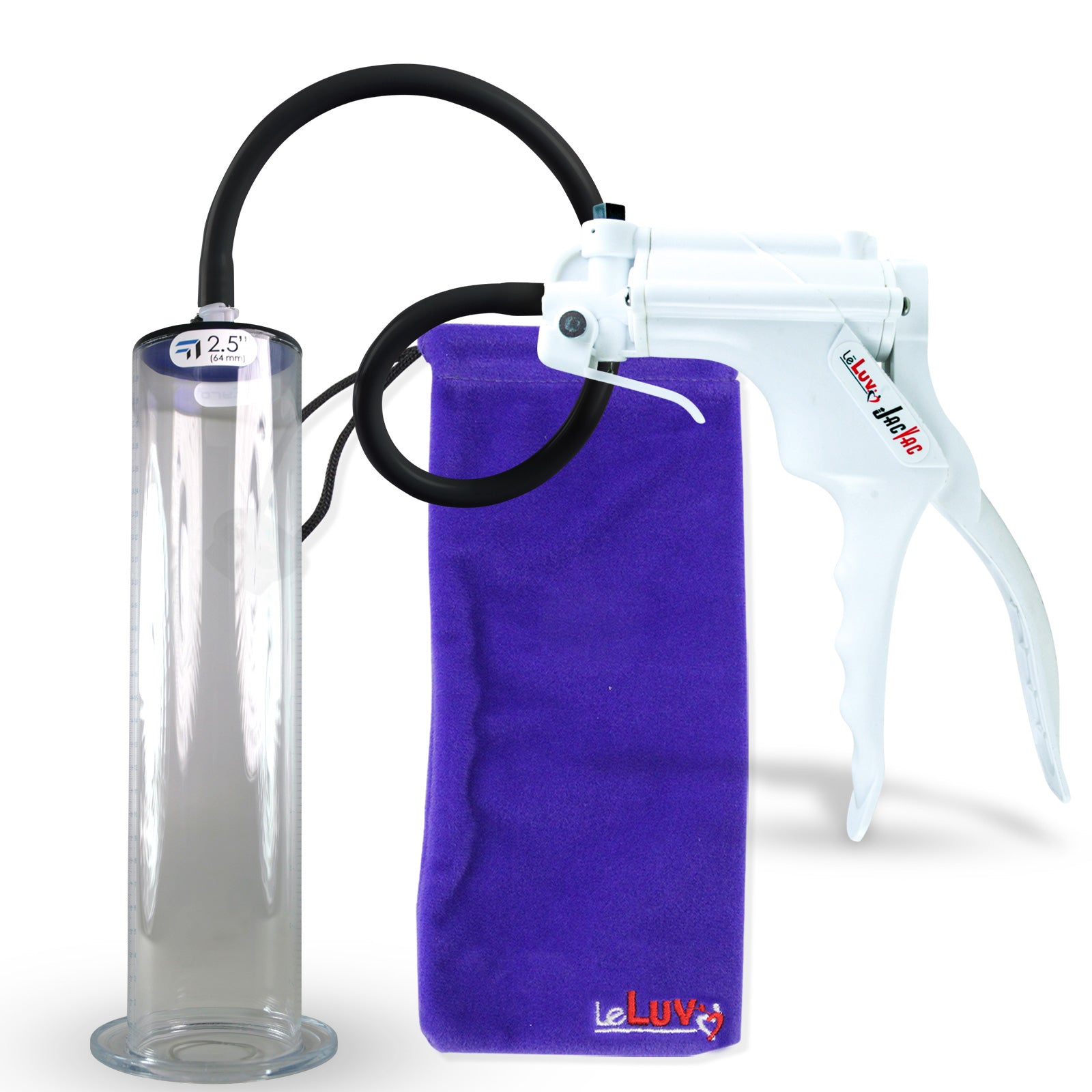Jacvac Penis Pump | White NPT Handle, Black Hose | 12" x 2.50" Wide Flange Cylinder