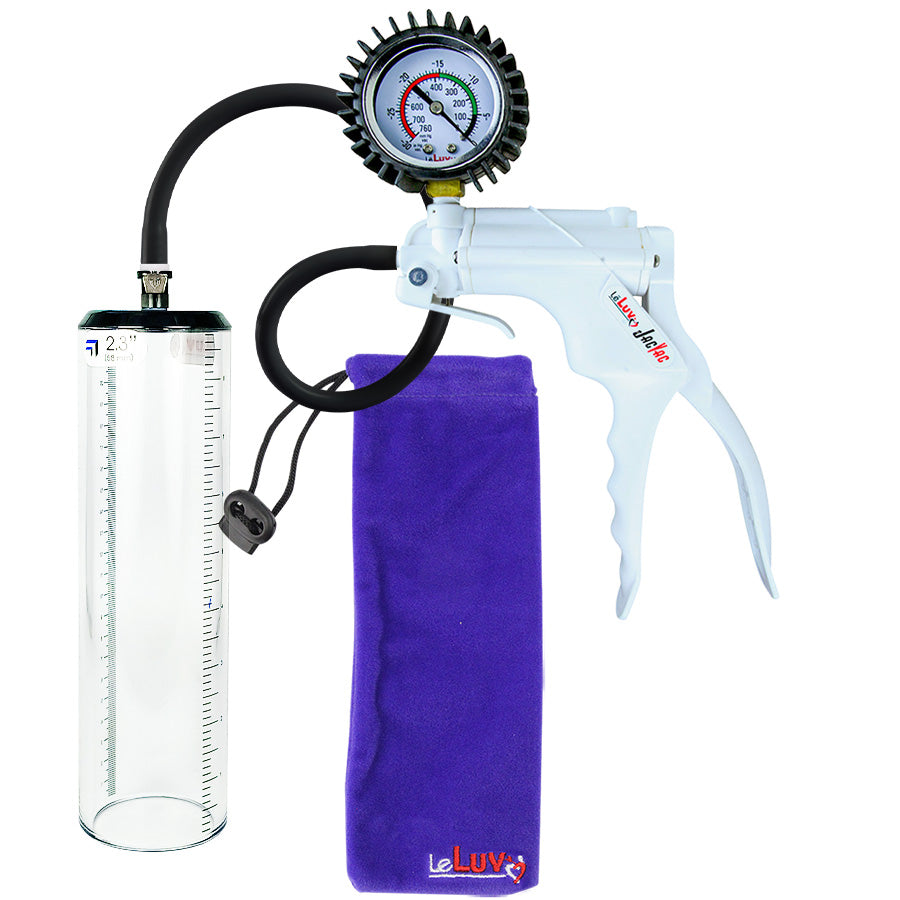 Jacvac Penis Pump | White NPT Handle + Protected Gauge, Black Hose | 9" x 2.3" Thick-Walled Penis Cylinder