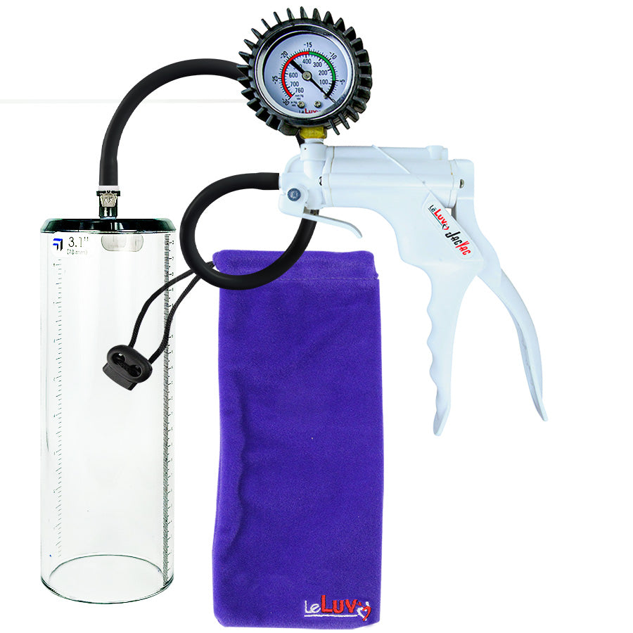 Jacvac Penis Pump | White NPT Handle + Protected Gauge, Black Hose | 9" x 3.1" Thick-Walled Penis Cylinder