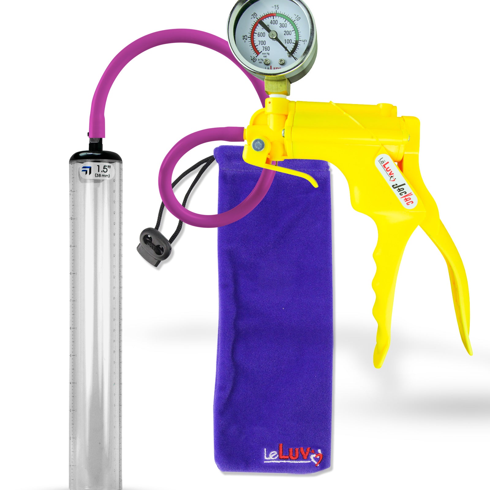 Jacvac Penis Pump | Yellow NPT Handle + Gauge, Silicone Hose | 12" x 1.5" Thick-Walled Penis Cylinder