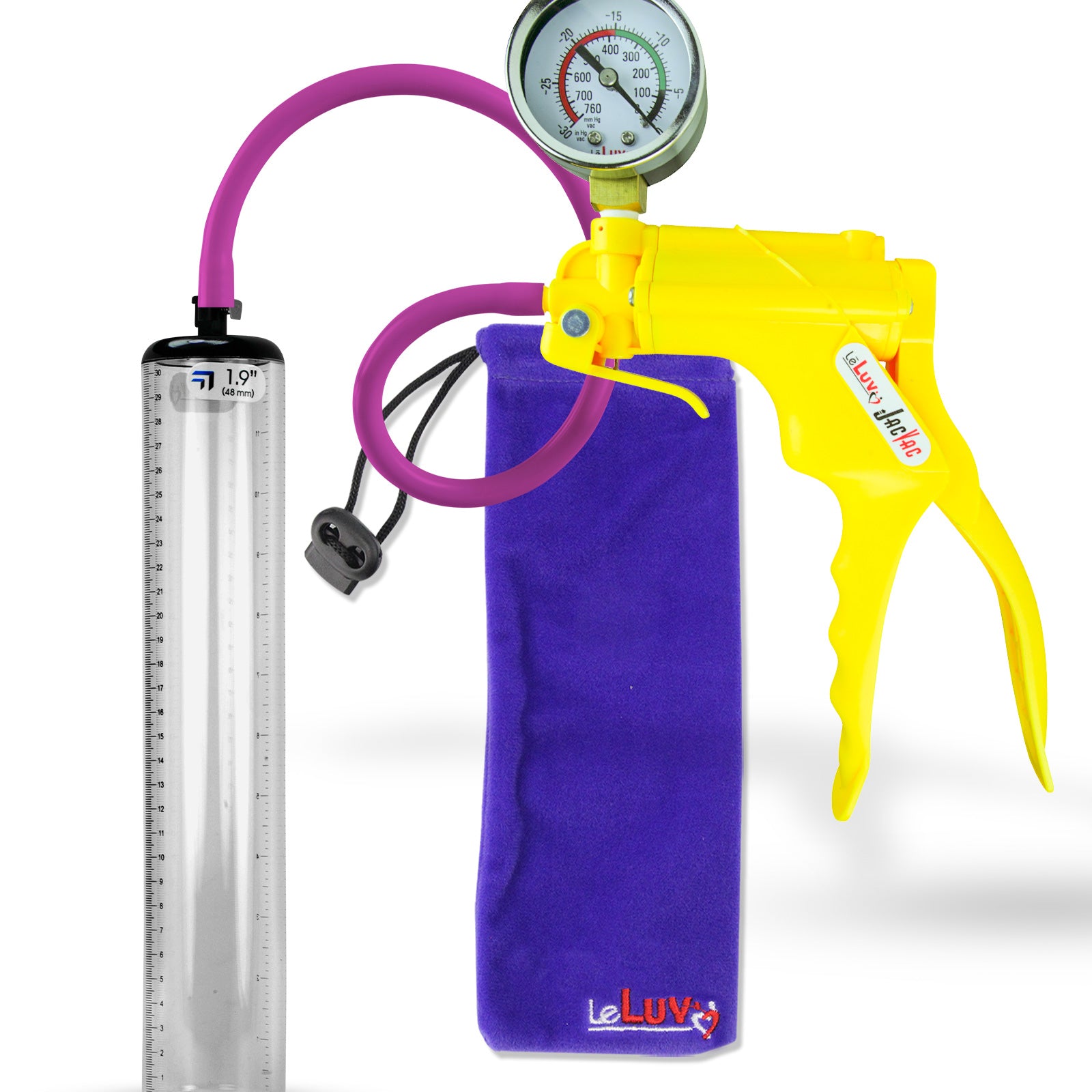Jacvac Penis Pump | Yellow NPT Handle + Gauge, Silicone Hose | 12" x 1.12" Thick-Walled Penis Cylinder