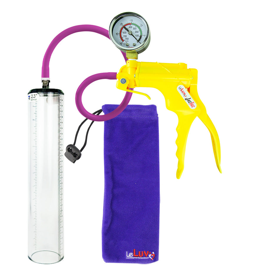 Jacvac Penis Pump | Yellow NPT Handle + Gauge, Silicone Hose | 12" x 2.3" Thick-Walled Penis Cylinder