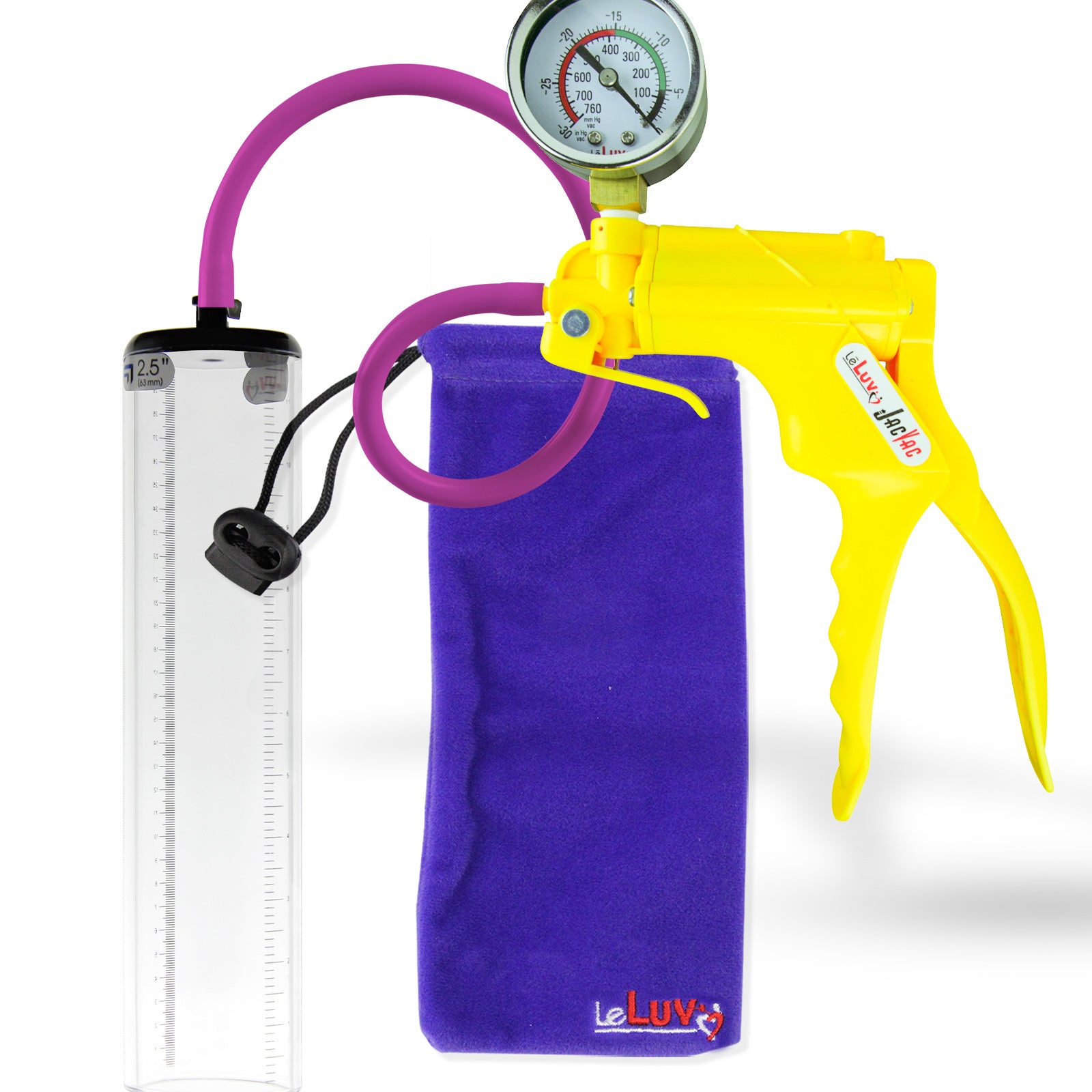Jacvac Penis Pump | Yellow NPT Handle + Gauge, Silicone Hose | 12" x 2.5" Thick-Walled Penis Cylinder