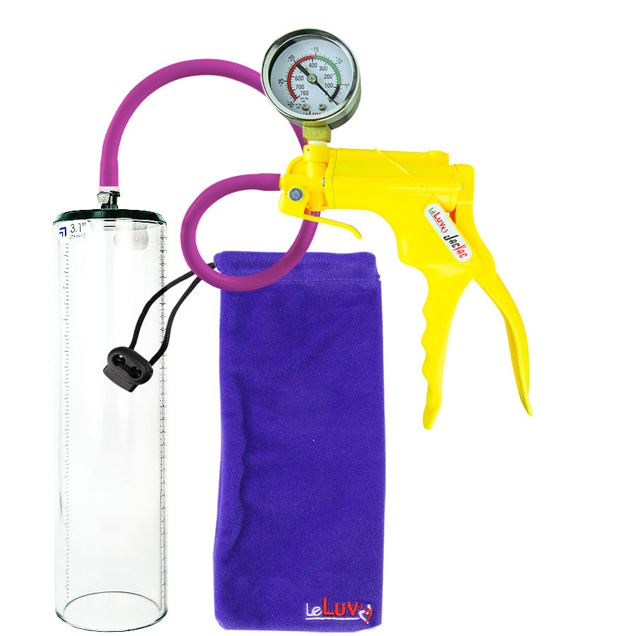 Jacvac Penis Pump | Yellow NPT Handle + Gauge, Silicone Hose | 12" x 3.1" Thick-Walled Penis Cylinder
