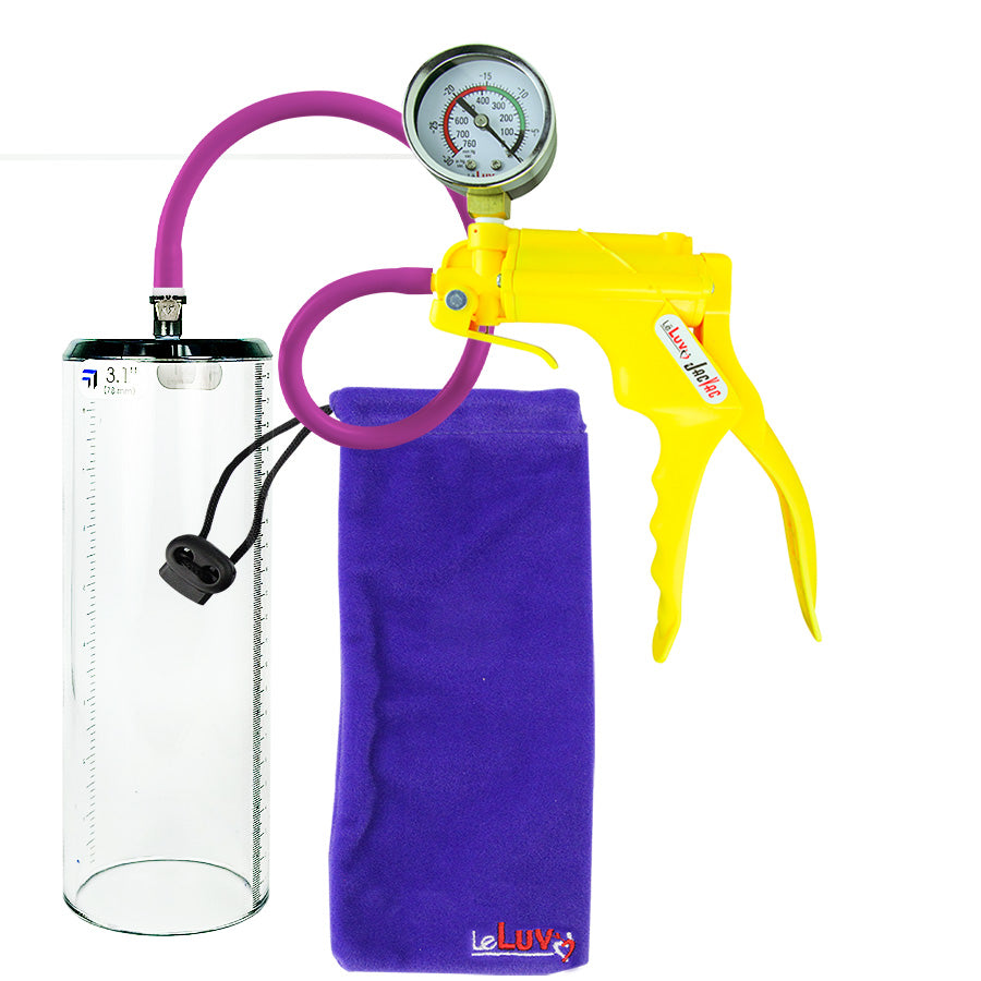 Jacvac Penis Pump | Yellow NPT Handle + Gauge, Silicone Hose | 9" x 3.1" Thick-Walled Penis Cylinder