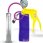 Jacvac Penis Pump | Yellow NPT Handle + Gauge, Silicone Hose | 12" x 1.75" Wide Flange Cylinder