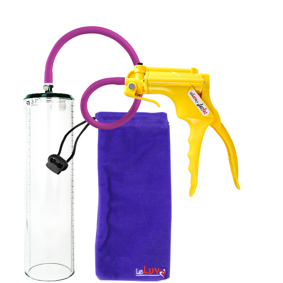 Jacvac Penis Pump | Yellow NPT Handle, Silicone Hose | 12" x 3.1" Thick-Walled Penis Cylinder
