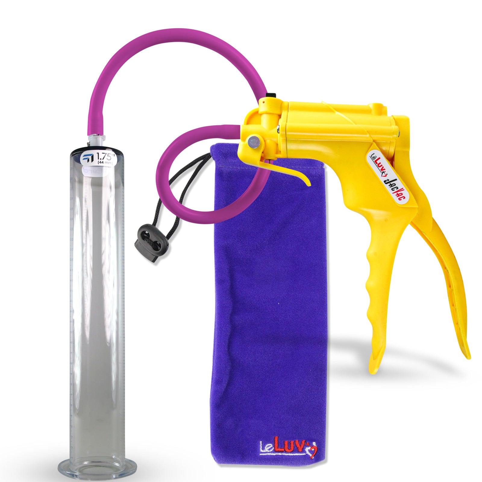 Jacvac Penis Pump | Yellow NPT Handle, Silicone Hose | 12" x 1.75" Wide Flange Cylinder