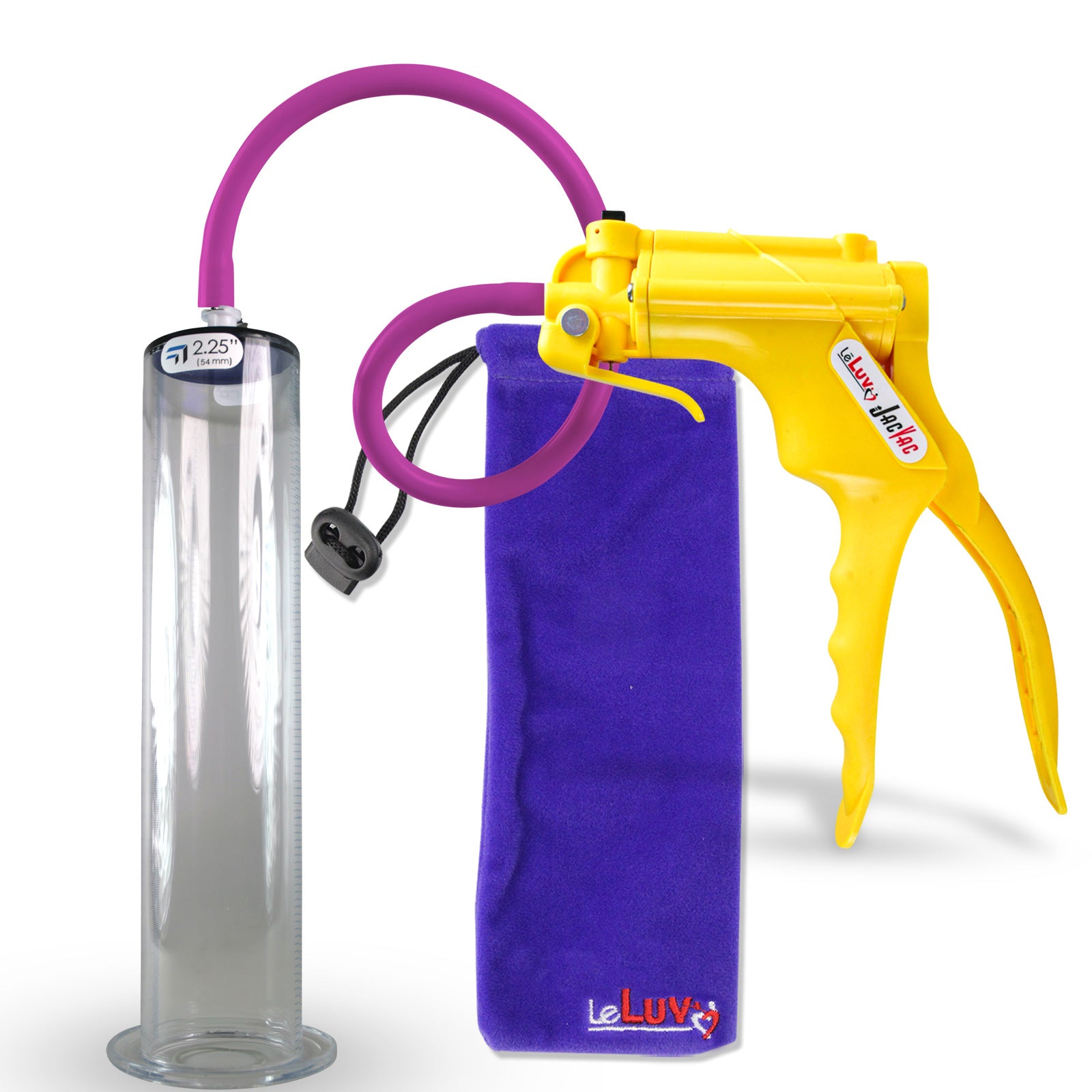 Jacvac Penis Pump | Yellow NPT Handle, Silicone Hose | 12" x 2.25" Wide Flange Cylinder