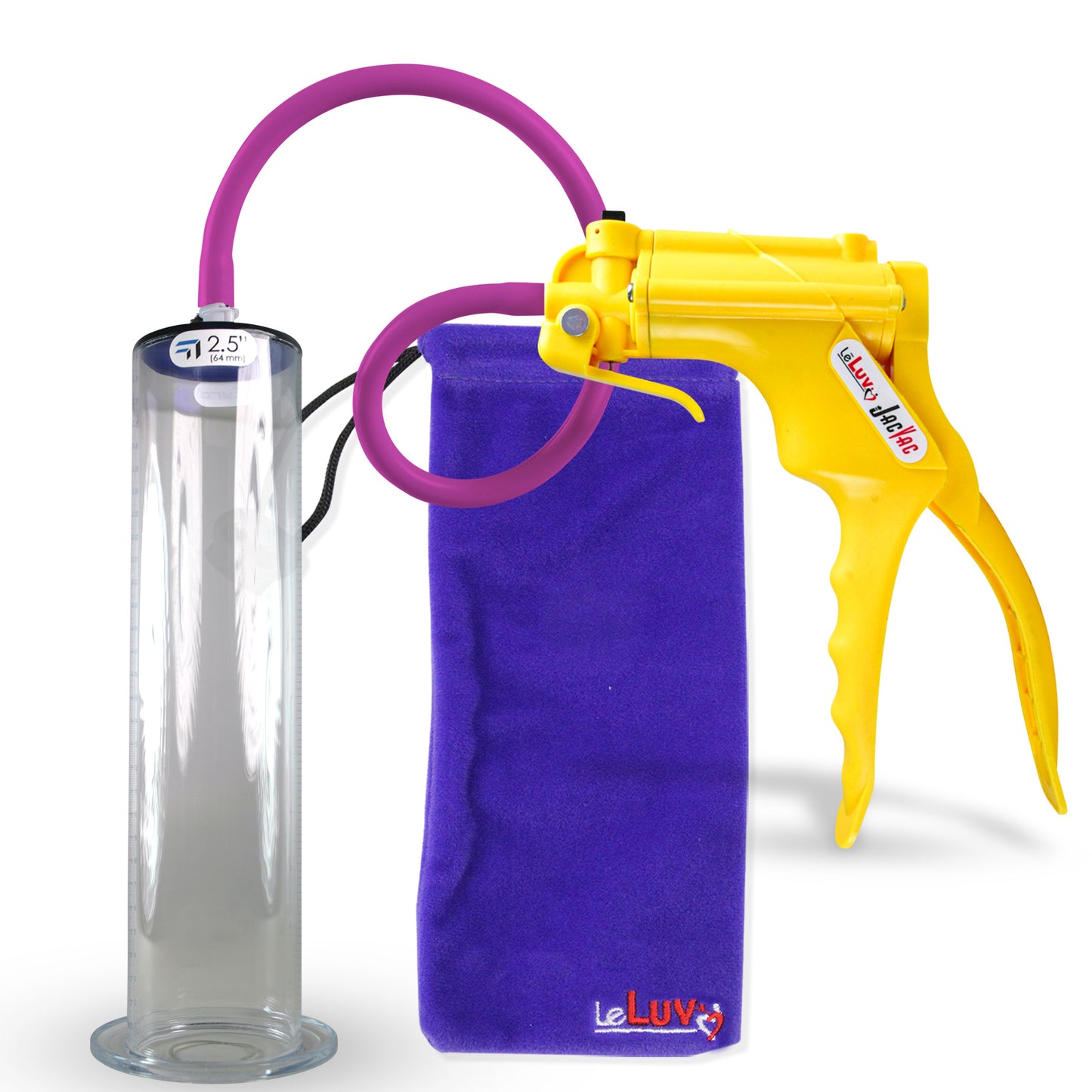 Jacvac Penis Pump | Yellow NPT Handle, Silicone Hose | 12" x 2.50" Wide Flange Cylinder