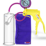 Jacvac Penis Pump | Yellow NPT Handle + Protected Gauge, Silicone Hose | 12" x 3.50" Round Flange Cylinder 