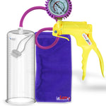 Jacvac Penis Pump | Yellow NPT Handle + Protected Gauge, Silicone Hose | 12" x 4.10" Round Flange Cylinder 