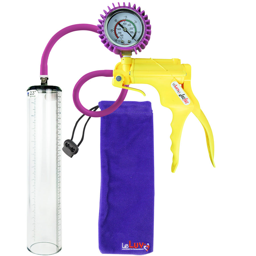 Jacvac Penis Pump | Yellow NPT Handle + Protected Gauge, Silicone Hose | 12" x 2.3" Thick-Walled Penis Cylinder