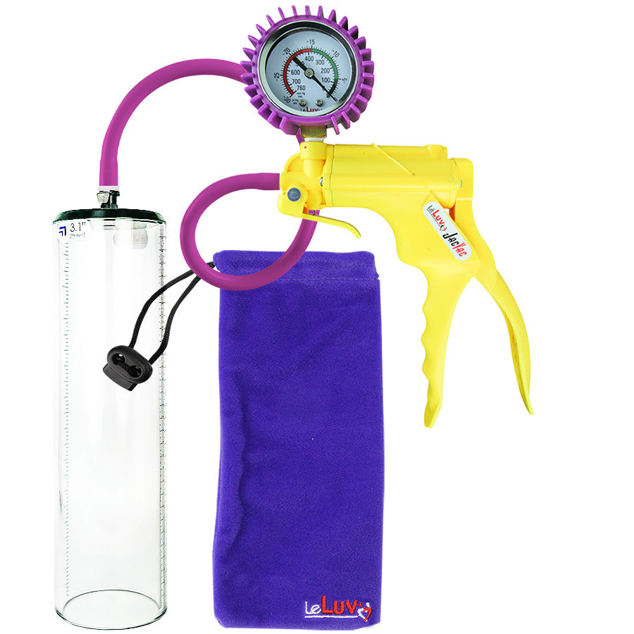 Jacvac Penis Pump | Yellow NPT Handle + Protected Gauge, Silicone Hose | 12" x 3.1" Thick-Walled Penis Cylinder
