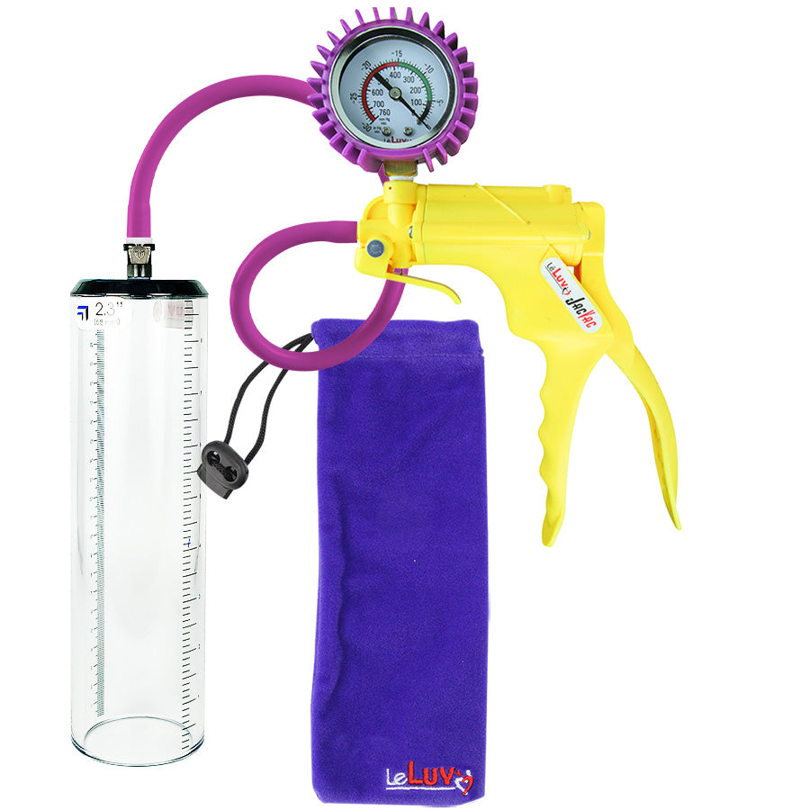 Jacvac Penis Pump | Yellow NPT Handle + Protected Gauge, Silicone Hose | 9" x 2.3" Thick-Walled Penis Cylinder