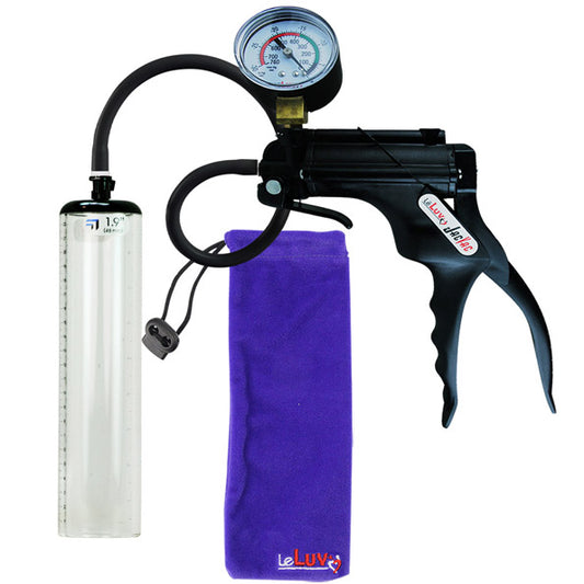 LeLuv JacVac Penis Pump - Swivel Handle + Gauge - 9" Thick Wall, No Flange Cylinder
