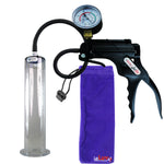 JacVac Penis Pump - Black Swivel Handle + Gauge, Silicone Hose - 12" x 2.25" Wide Flange Cylinder