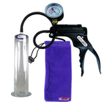 JacVac Penis Pump - Black Swivel Handle + Gauge, Silicone Hose - 12" x 2.50" Wide Flange Cylinder