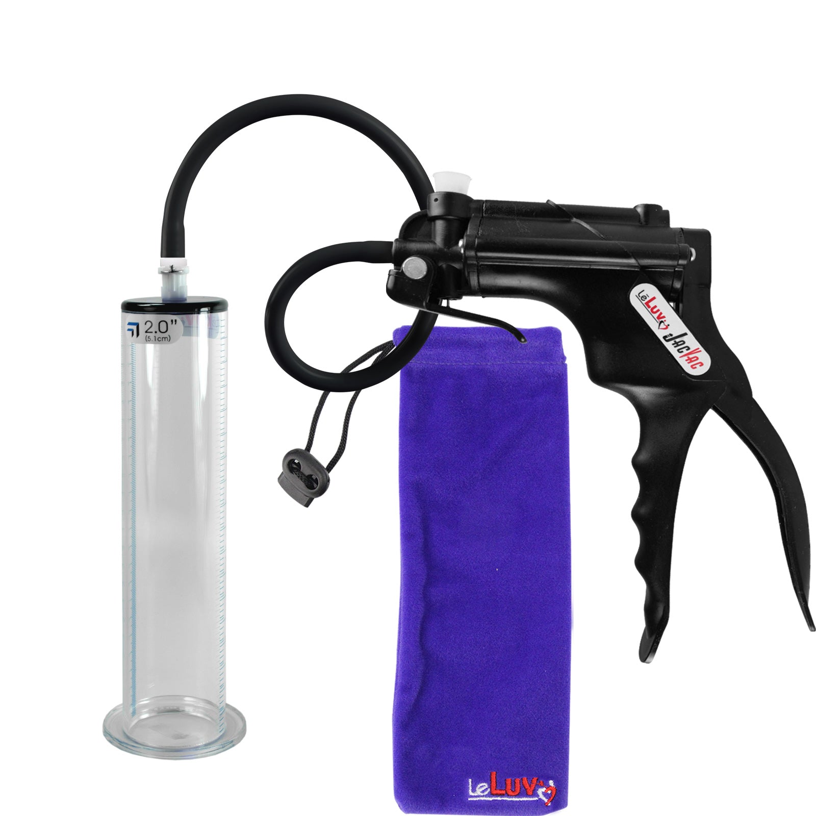 JacVac Penis Pump - Black Swivel Handle, Silicone Hose - 9" x 2.00" Wide Flange Cylinder
