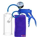JacVac Penis Pump - Blue Swivel Handle + Gauge, Silicone Hose - 9" x 3.50" Round Flange Cylinder 