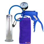JacVac Penis Pump - Blue Swivel Handle + Gauge, Silicone Hose - 12" x 2.50" Wide Flange Cylinder