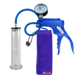 JacVac Penis Pump - Blue Swivel Handle + Gauge, Silicone Hose - 9" x 2.00" Wide Flange Cylinder