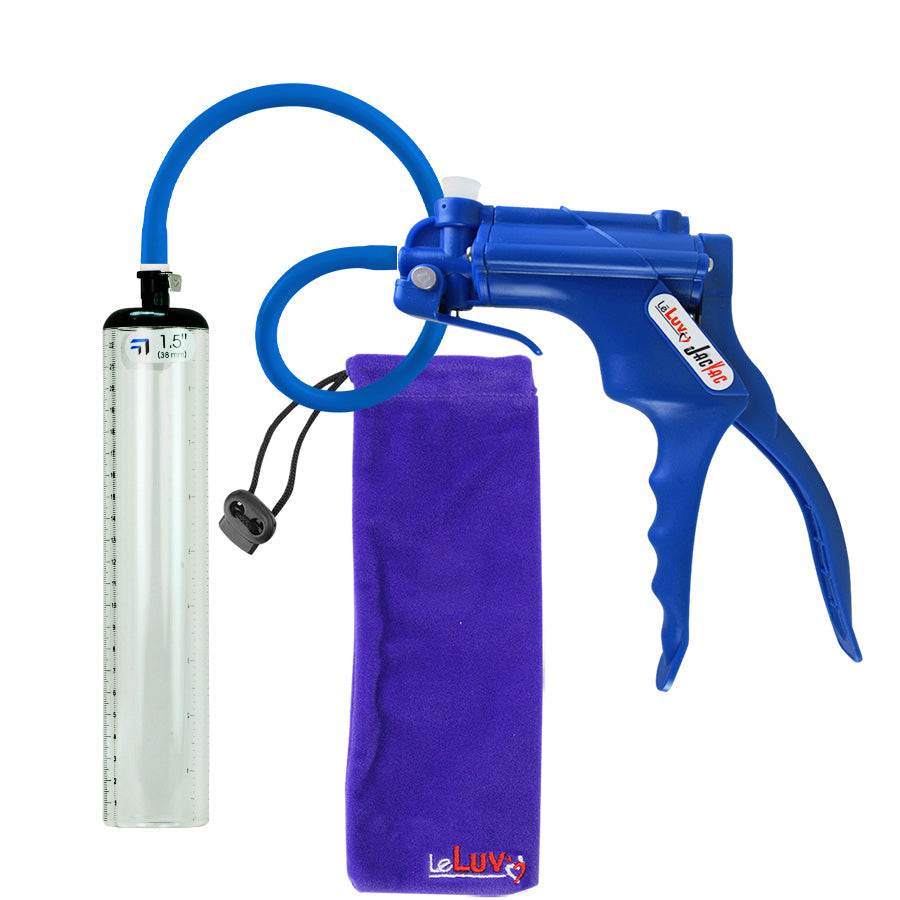 JacVac Penis Pump - Blue Swivel Handle, Silicone Hose - 9" x 1.5" Thick-Walled Penis Cylinder
